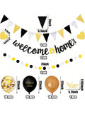 Welcome Home Banner and Cake Topper Gold Black Garland and Balloons for Parties