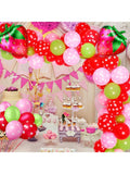 109-Pc Strawberry Party Balloon Garland Red Pink Green Latex and Foil Balloons