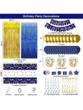 Navy Blue Gold Birthday Decorations Banner Balloons Tablecloth Confetti Swirls