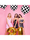 12 Pc 18 Inch Black and White Checkered Foil Balloons for Racing Party Decor
