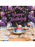 Purple Happy Birthday Banner Large 71x44-Inch for Party Photo Booth and Backdrop