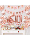 60th Birthday Rose Gold Party Decor with Banner Crown Sash and Balloon