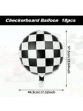 10 Pc 18 Inch Racing Car Checkered Foil Balloons with Ribbon for Party Decor