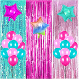 Surprise Party Supplies with Pink Teal Fuchsia Curtains & Balloons for Birthday