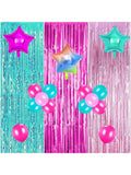 Surprise Party Supplies with Pink Teal Fuchsia Curtains & Balloons for Birthday
