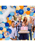 Blue Birthday Balloon Garland 124 pcs Blue Orange Dog Paw Foil Balloons Decor