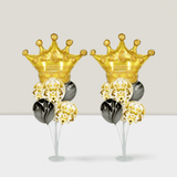 Black Gold Crown Balloon Stand Kit 2 Sets with Confetti Marble Balloons