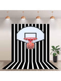 Basketball Photo Backdrop 5x7ft Black White Stripes for Party and Photos