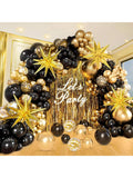 Black Gold Balloons with Star & Confetti for Graduation Party Decor