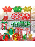 Large Christmas Foil Balloon Set with Candy Cane, Stocking, and Gifts