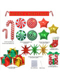 Large Christmas Foil Balloon Set with Candy Cane, Stocking, and Gifts
