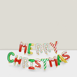 Merry Christmas Balloon Banner with Red Green Gold Foil Letters 16-Inch