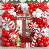 Red Christmas Balloon Arch Kit 134 pcs Ruby Red White Stars Candy Foil Decor