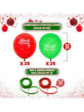 50PCS Merry Christmas Balloons, 12-Inch Red And Green Printed Latex Balloons For Holiday And Christmas Party Decorations -