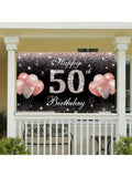 Rose Gold 50th Birthday Banner and Backdrop with Photo Props and Yard Sign Decor