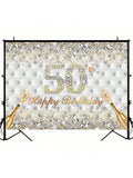 White Gold 50th Birthday Backdrop 7x5ft Diamonds Crystals Champagne Banner