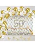 White Gold 50th Birthday Backdrop 7x5ft Diamonds Crystals Champagne Banner