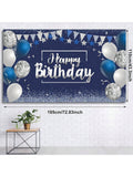 Happy Birthday Backdrop Glitter Banner 72.8x43.3 Silver Navy Party Decor