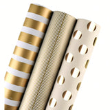3 Rolls Jumbo Gold Wrapping Paper 30x120in for Birthday Holiday Wedding