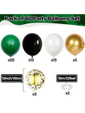 60-Pc Black Gold Green Balloons 12-Inch for Sports Parties and Holiday Decor