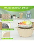 4-in-1 Rotatable Colander with Bowl Set for Pasta Rice Fruits Veggies Beige