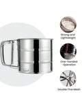 Stainless Steel Flour Sifter Double-Layer Mesh with One-Hand Crank for Baking