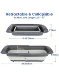 Collapsible Silicone Over-Sink Strainer, Adjustable 15"-19.8", Gray, Easy Storage.