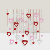 36 pcs Valentine Glitter Heart Hanging Swirls Red Pink Silver Party Decor