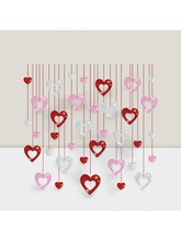 36 pcs Valentine Glitter Heart Hanging Swirls Red Pink Silver Party Decor