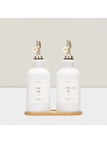 2pcs Glass Olive Oil Vinegar Dispenser Bottles 11.8oz Gold White Design