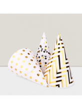 12PCS Party Hats Birthday Cone Set Gold Polka Dot Striped Paper Adults Party Decor