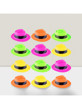 12pcs Neon Mafia Fedora Hats Colorful Party Dress-Up Props Favors