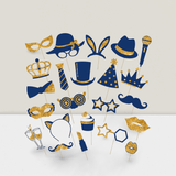 24-Pc Funny Photo Booth Props Gold and Navy Hats Lips Ties Crowns for Parties