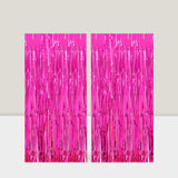 2-Pack Hot Pink Tinsel Foil Fringe Curtains 3.2x8.2ft for Party Backdrop