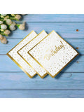 50-Pack 6.5x6.5 Birthday Napkins 3-Ply Disposable with Gold Accents