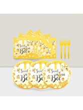 75-Pc Yellow Party Set with Disposable Plates Napkins and Forks for Birthdays