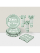 175-Piece Sage Green Birthday Tableware Set Plates and Napkins for 25 Guests