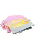 50PCS Pastel Ombre Birthday Napkins 6.5 Inch Disposable Gold Foil Party Supplies