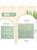 100PCS Sage Green Scalloped 5x5 Birthday Napkins 2-Ply for Parties