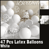 47 Pc White and Confetti Latex Balloons for Birthday Anniversary and Party Decor
