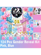 124PCS Gender Reveal Party Decorations Kit Balloons Pompoms and Tablecloth Set
