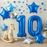 40 Inch Dark Blue Number 10 Balloons Silver Star Teal Foil for Birthday Decor