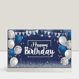 Happy Birthday Backdrop Glitter Banner 72.8x43.3 Silver Navy Party Decor