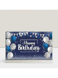 Happy Birthday Backdrop Glitter Banner 72.8x43.3 Silver Navy Party Decor
