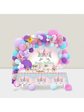 118PCS Unicorn Birthday Decorations Balloon Garland Backdrop and Tablecloth Set