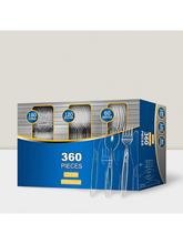 360PCS Disposable Cutlery Set In Clear SAPPHIRE Design-Includes 180 Forks, 120 Spoons & 60 Knives. Stylish And Perfect For Parties, Events & Gatherings,