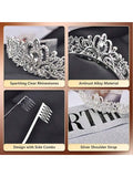 Birthday Queen Sash & Tiara Set Silver Crystal Rhinestone Crown For Women