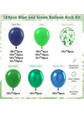 124pcs Blue Green Balloon Arch Kit Metallic Balloons With Confetti For Decor