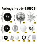 Metallic Silver Black Balloon Arch Kit For Disco NYE Or Graduation Party