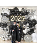Metallic Silver Black Balloon Arch Kit For Disco NYE Or Graduation Party